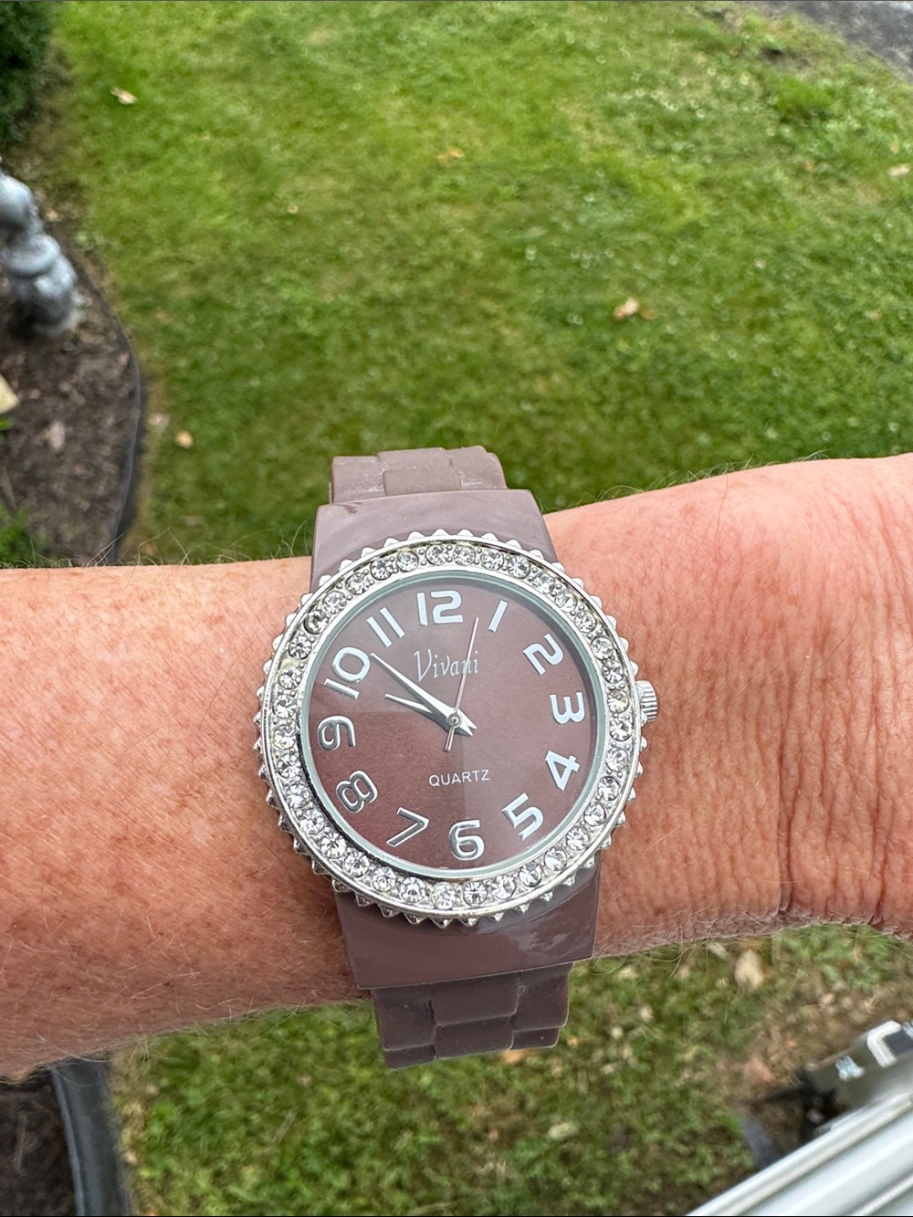 Quartz Women's Taupe Silicone Watch with Crystal Bezel